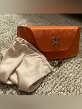 Tory Burch Orange Saffiano Sunglass Case with Gold Logo